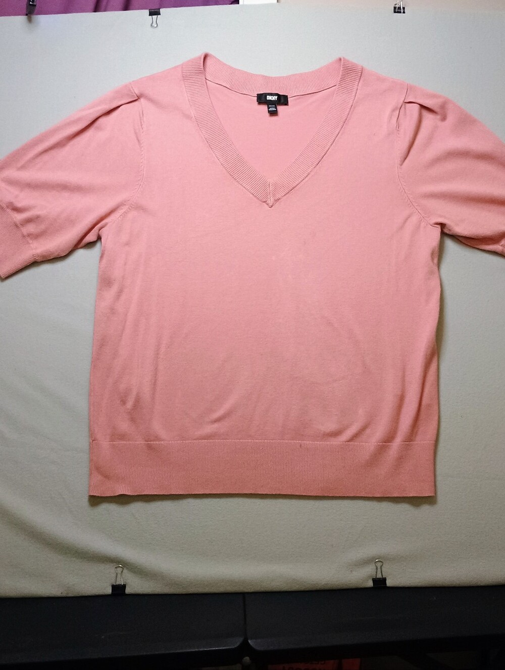 DKNY Dusty Pink V-Neck Short Sleeve Sweater